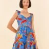 Farm Rio Blue Macaw Party Mini Dress -Farm Rio Fashion Store 306136 01