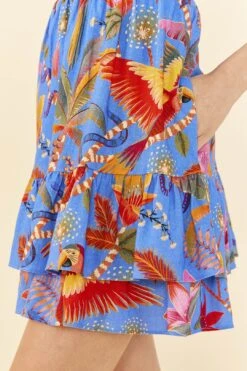 Farm Rio Blue Macaw Party Mini Dress -Farm Rio Fashion Store 306136 02