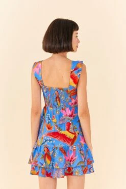Farm Rio Blue Macaw Party Mini Dress -Farm Rio Fashion Store 306136 03