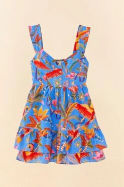 Farm Rio Blue Macaw Party Mini Dress -Farm Rio Fashion Store 306136 05