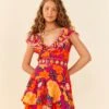 Farm Rio Pink Flowers Tapestry Mini Dress -Farm Rio Fashion Store 306144 01