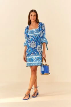 Farm Rio Blue Full Of Flowers Mini Dress