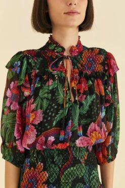 Farm Rio Black Blooming Garden Mini Dress -Farm Rio Fashion Store 306153 03