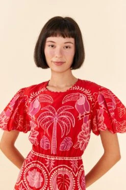 Farm Rio Red Summer Sunrise Midi Dress -Farm Rio Fashion Store 306178 02