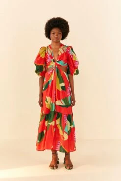 Farm Rio Red Heliconia Midi Dress -Farm Rio Fashion Store 306185 04