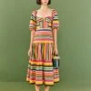 Farm Rio Rainbow Stripes Midi Dress -Farm Rio Fashion Store 306188 01