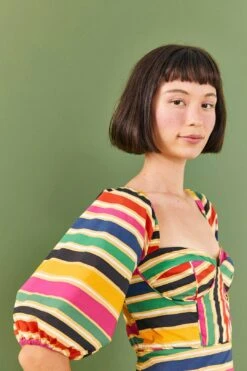 Farm Rio Rainbow Stripes Midi Dress -Farm Rio Fashion Store 306188 03