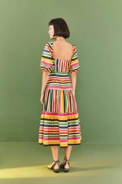 Farm Rio Rainbow Stripes Midi Dress -Farm Rio Fashion Store 306188 04