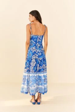 Farm Rio Blue Full Of Flowers Organic Cotton Midi Dress -Farm Rio Fashion Store 306200 03