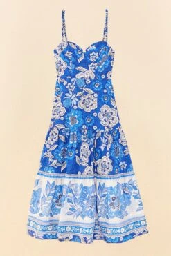 Farm Rio Blue Full Of Flowers Organic Cotton Midi Dress -Farm Rio Fashion Store 306200 06