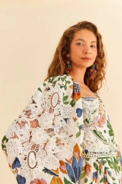 Farm Rio White Summer Garden Midi Dress -Farm Rio Fashion Store 306202 03