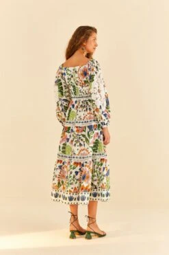 Farm Rio White Summer Garden Midi Dress -Farm Rio Fashion Store 306202 04