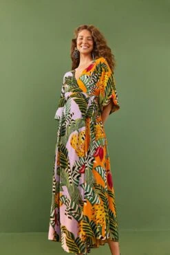 Mixed Striped Bananas Maxi Wrap Dress -Farm Rio Fashion Store 306207 03