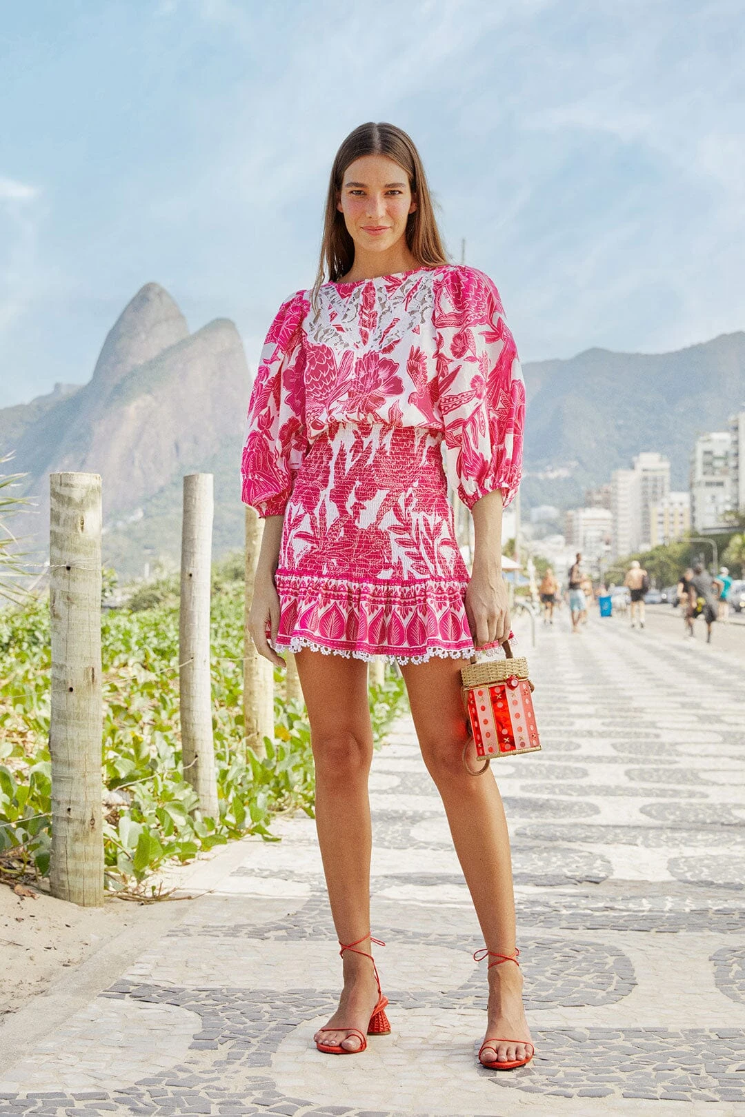 Farm Rio Pink Tropical Woodcut Mini Dress 3 Farm Rio Pink Tropical Woodcut Mini Dress