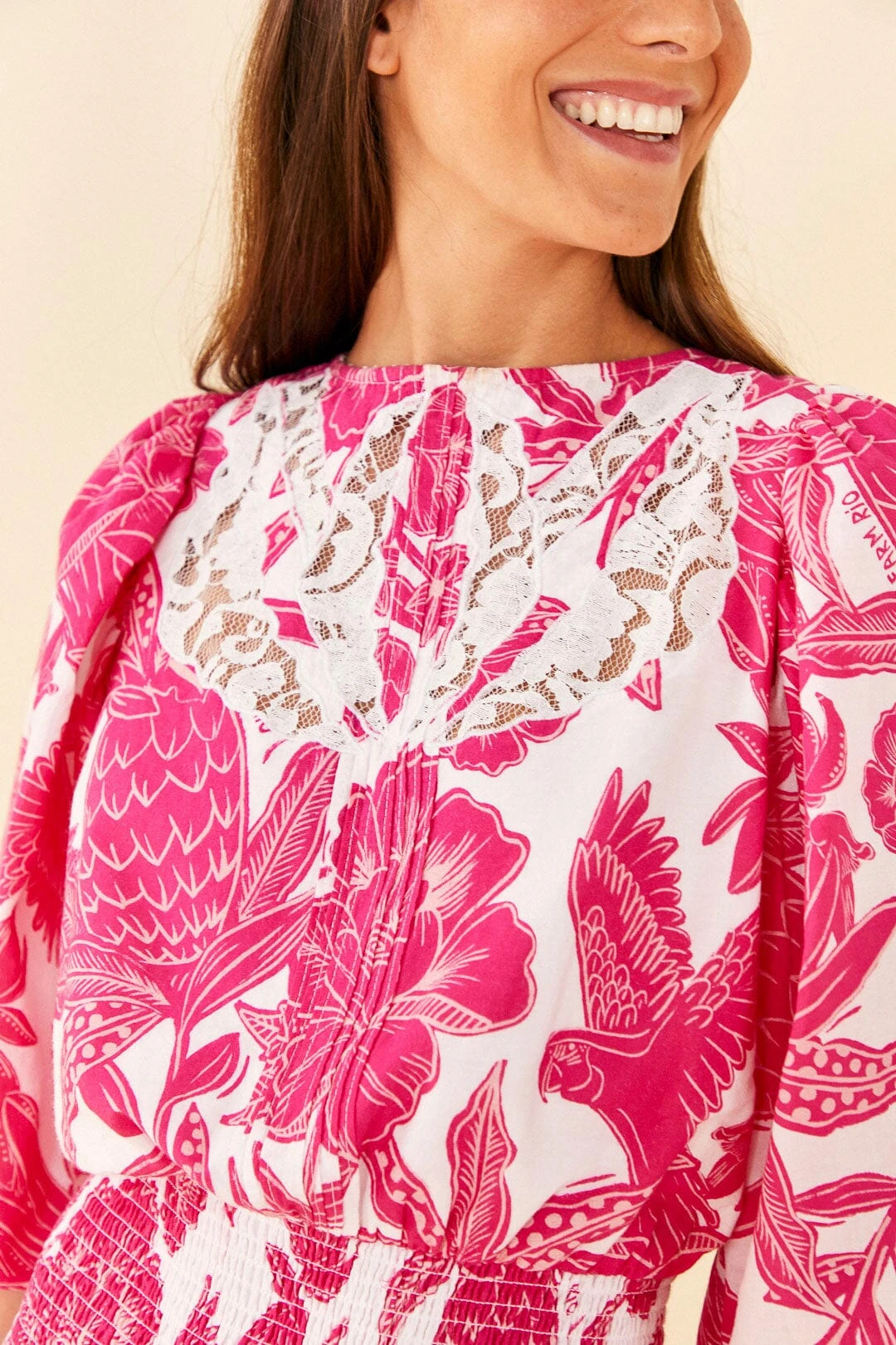 Farm Rio Pink Tropical Woodcut Mini Dress 4 Farm Rio Pink Tropical Woodcut Mini Dress - Image 2