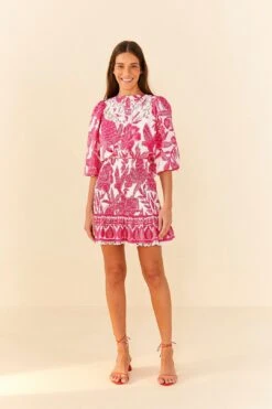 Farm Rio Pink Tropical Woodcut Mini Dress 11 Farm Rio Pink Tropical Woodcut Mini Dress -Farm Rio Fashion Store 306220 04