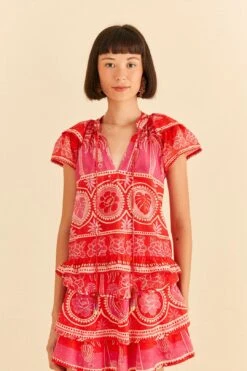 Farm Rio Red Summer Sunrise Blouse