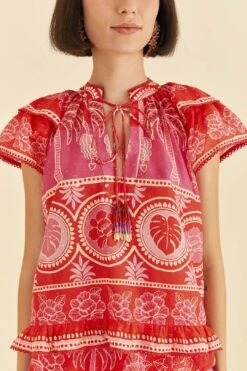 Farm Rio Red Summer Sunrise Blouse 11 Farm Rio Red Summer Sunrise Blouse -Farm Rio Fashion Store 306223 04