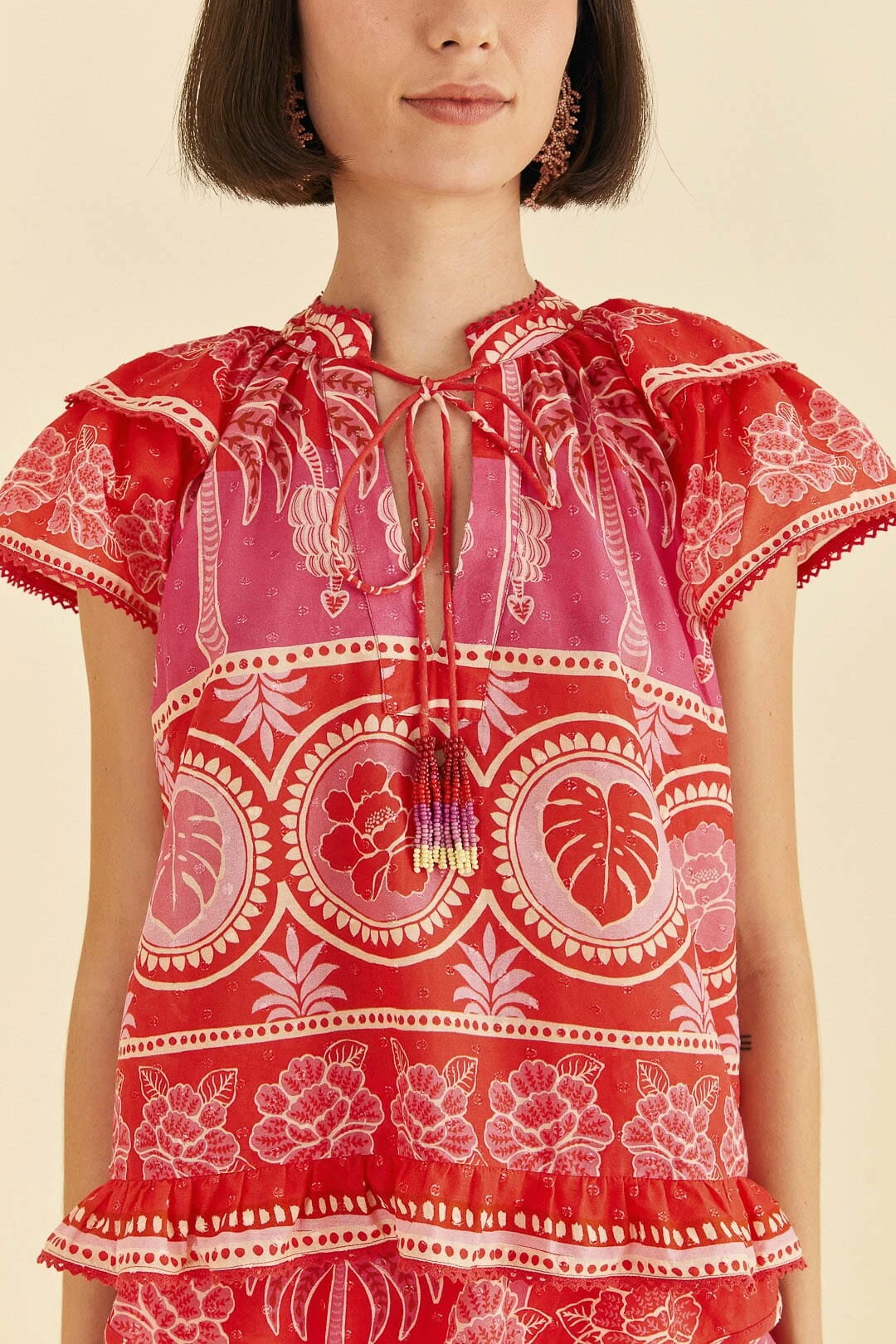 Farm Rio Red Summer Sunrise Blouse 6 Farm Rio Red Summer Sunrise Blouse - Image 4