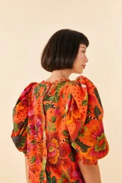 Farm Rio Orange Blooming Garden Blouse -Farm Rio Fashion Store 306226 03