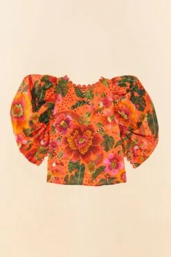 Farm Rio Orange Blooming Garden Blouse -Farm Rio Fashion Store 306226 06