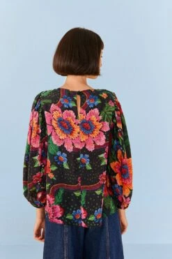 Farm Rio Black Blooming Garden Blouse -Farm Rio Fashion Store 306231 04