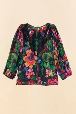 Farm Rio Black Blooming Garden Blouse -Farm Rio Fashion Store 306231 06