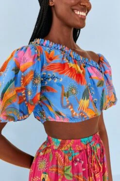 Farm Rio Blue Macaw Party Blouse 10 Farm Rio Blue Macaw Party Blouse -Farm Rio Fashion Store 306238 03
