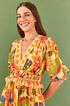Farm Rio Yellow Rio Tapestry Maxi Dress -Farm Rio Fashion Store 306240 03