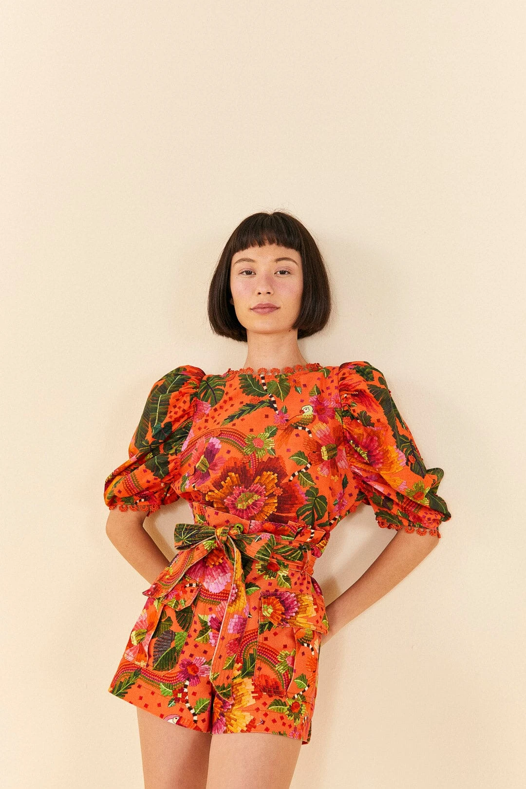 Farm Rio Orange Blooming Garden Shorts 3 Farm Rio Orange Blooming Garden Shorts