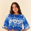 Farm Rio Blue Flower Stripes Crop Top -Farm Rio Fashion Store 306302 01
