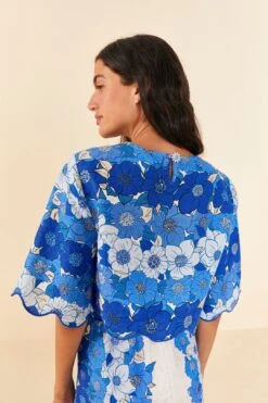 Farm Rio Blue Flower Stripes Crop Top -Farm Rio Fashion Store 306302 03