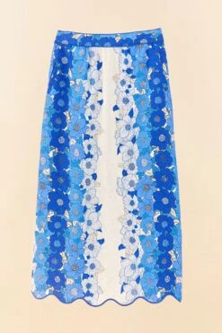 Farm Rio Blue Flower Stripes Midi Skirt -Farm Rio Fashion Store 306303 06