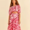 Farm Rio Pink Tropical Woodcut Midi Skirt -Farm Rio Fashion Store 306307 01