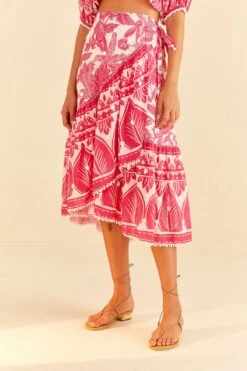 Farm Rio Pink Tropical Woodcut Midi Skirt -Farm Rio Fashion Store 306307 03