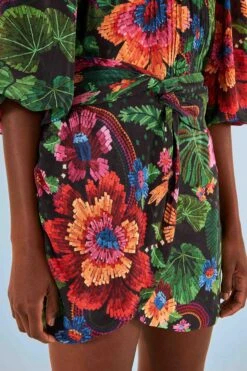 Farm Rio Black Blooming Garden Mini Skirt -Farm Rio Fashion Store 306313 03