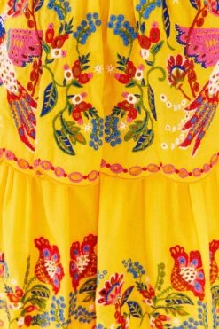 Farm Rio Yellow Embroidered Richelieu Midi Dress -Farm Rio Fashion Store 306329 04