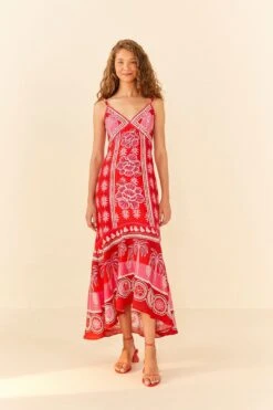 Farm Rio Red Summer Sunrise Maxi Dress