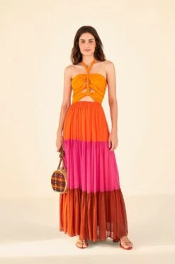 Warm Color Blocking Maxi Dress