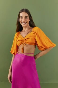 Farm Rio Orange Lenzing™ Ecovero™ Viscose Crop Blouse