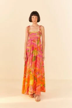 Farm Rio Orange Ombre Forest Maxi Dress
