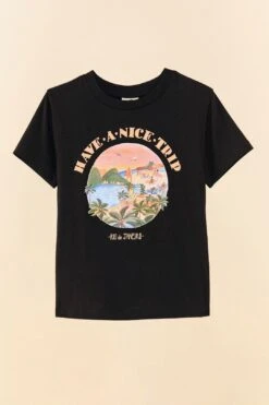 Farm Rio Black Have A Nice Trip Organic Cotton T-Shirt -Farm Rio Fashion Store 306709 06