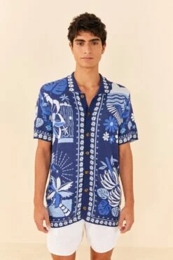 Farm Rio Blue Rio Tiles Lenzing™ Ecovero™ Viscose Knit Shirt -Farm Rio Fashion Store 306912 04