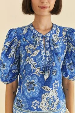 Farm Rio Blue Full Of Flowers Blouse -Farm Rio Fashion Store 306916 03