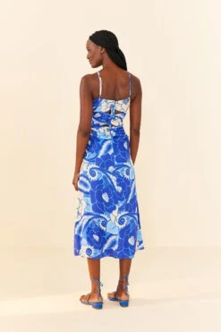 Farm Rio Blue Tropical Groove Lenzing™ Ecovero™ Viscose Midi Dress -Farm Rio Fashion Store 306997 03
