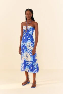 Farm Rio Blue Tropical Groove Lenzing™ Ecovero™ Viscose Midi Dress -Farm Rio Fashion Store 306997 04