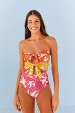 Farm Rio Tropical Woodcut One Piece Swimsuit -Farm Rio Fashion Store 307084 03