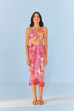 Farm Rio Pink Tropical Woodcut Sarong -Farm Rio Fashion Store 307090 04
