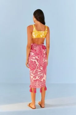 Farm Rio Pink Tropical Woodcut Sarong -Farm Rio Fashion Store 307090 05