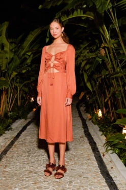 Farm Rio Caramel Cut Out Maxi Dress -Farm Rio Fashion Store 308183 04